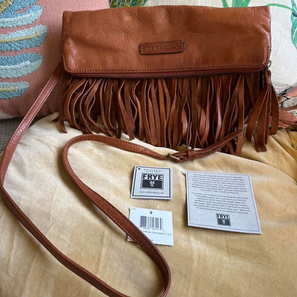 Frye Heidi leather fringe purse cross body NWT